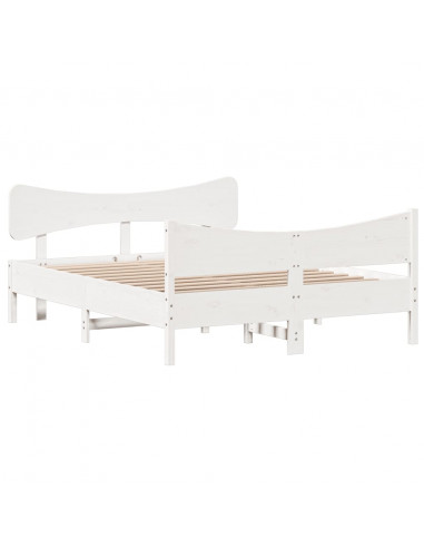 Giroletto con Testiera Bianco 160x200 cm Legno Massello di Pino