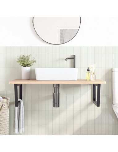 Ripiano a Parete per Lavabo in Acciaio e Massello di Faggio