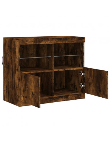 Credenza con Luci LED Rovere Fumo 81x37x67 cm
