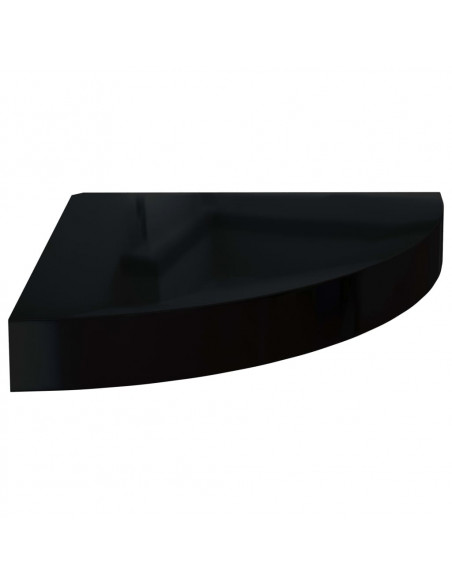 Scaffale Angolare a Parete Nero Lucido 25x25x3,8 cm in MDF