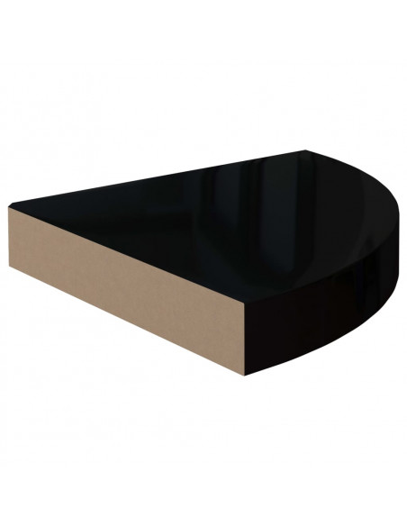 Scaffale Angolare a Parete Nero Lucido 25x25x3,8 cm in MDF