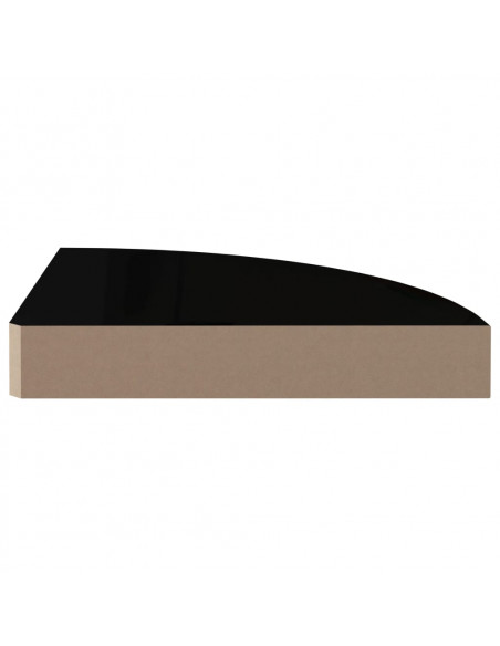 Scaffale Angolare a Parete Nero Lucido 25x25x3,8 cm in MDF