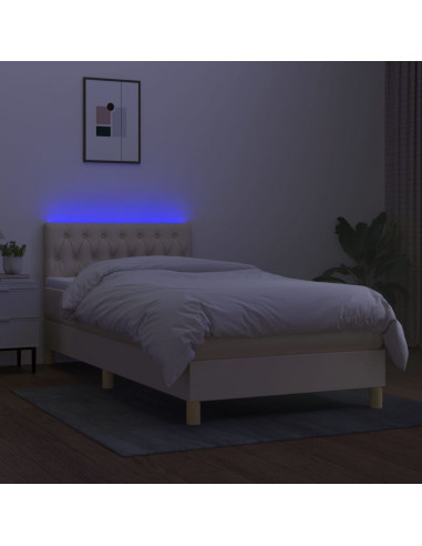Letto a Molle con Materasso e LED Crema 90x190 cm in Tessuto