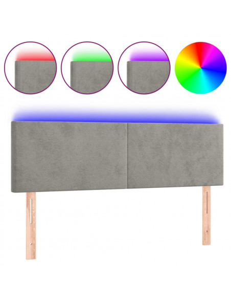 Testiera a LED Grigio Chiaro 144x5x78/88 cm in Velluto