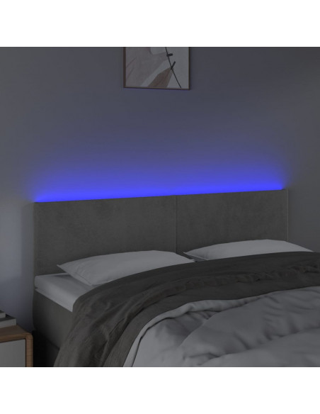 Testiera a LED Grigio Chiaro 144x5x78/88 cm in Velluto
