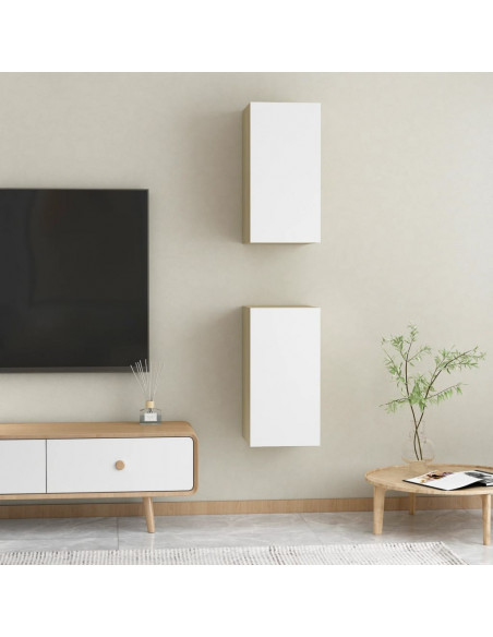 Mobili TV 2pz Bianco e Rovere Sonoma 30,5x30x60 cm Multistrato