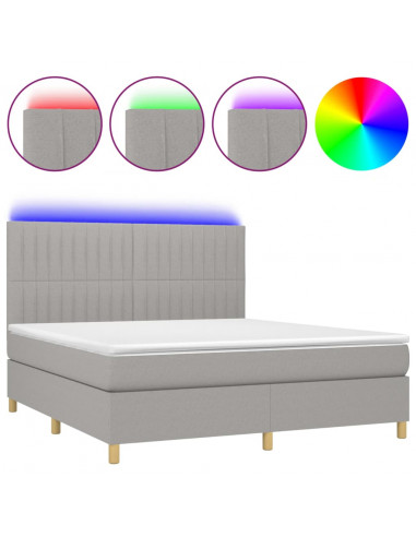Letto a Molle Materasso e LED Grigio Chiaro 160x200 cm Tessuto
