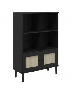 Credenza SENJA Aspetto Rattan Nero 90x35x130 cm Legno Pino 2