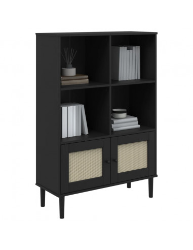 Credenza SENJA Aspetto Rattan Nero 90x35x130 cm Legno Pino