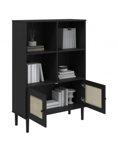 Credenza SENJA Aspetto Rattan Nero 90x35x130 cm Legno Pino