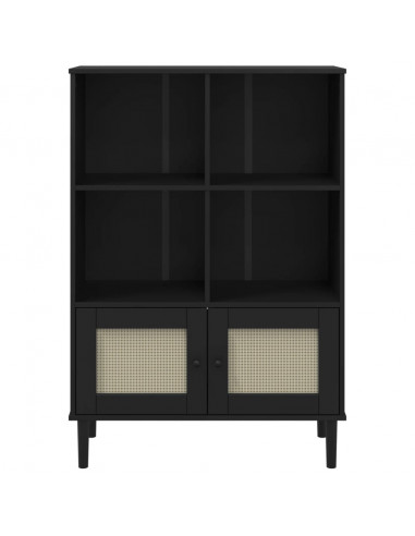 Credenza SENJA Aspetto Rattan Nero 90x35x130 cm Legno Pino