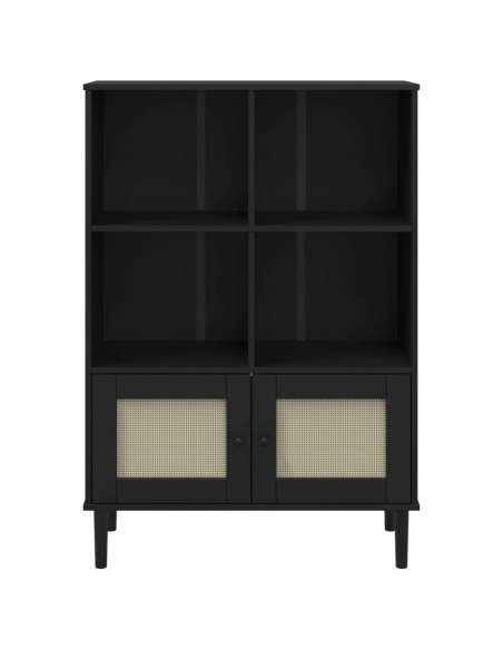 Credenza SENJA Aspetto Rattan Nero 90x35x130 cm Legno Pino