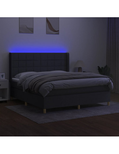 Letto a Molle Materasso e LED Grigio Scuro 160x200cm in Tessuto