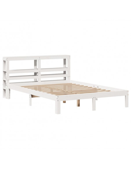 Giroletto con Testiera Bianco 140x190 cm in Legno Massello Pino