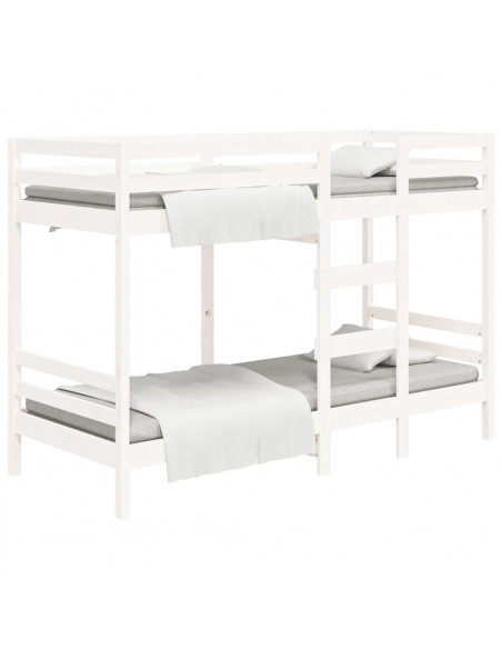 Letto a Castello Bianco 80x200 cm in Legno Massello di Pino