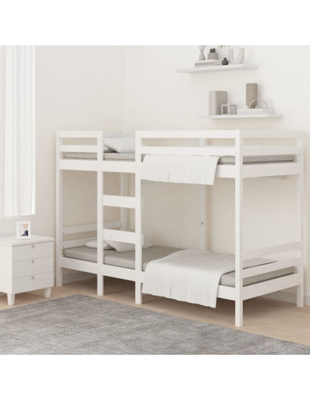 Letto a Castello Bianco 80x200 cm in Legno Massello di Pino