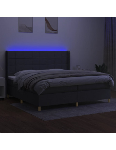 Letto a Molle Materasso e LED Grigio Scuro 200x200cm in Tessuto