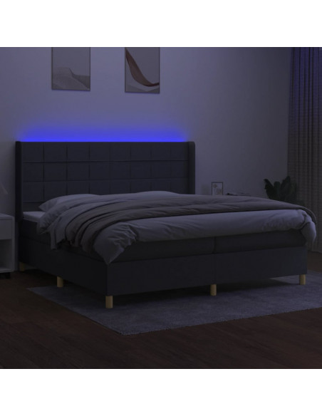Letto a Molle Materasso e LED Grigio Scuro 200x200cm in Tessuto