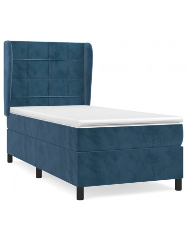 Giroletto a Molle con Materasso Blu Scuro 100x200 cm in Velluto