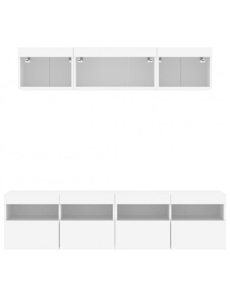 Mobili TV a Muro con LED 5pz Bianchi in Legno Multistrato
