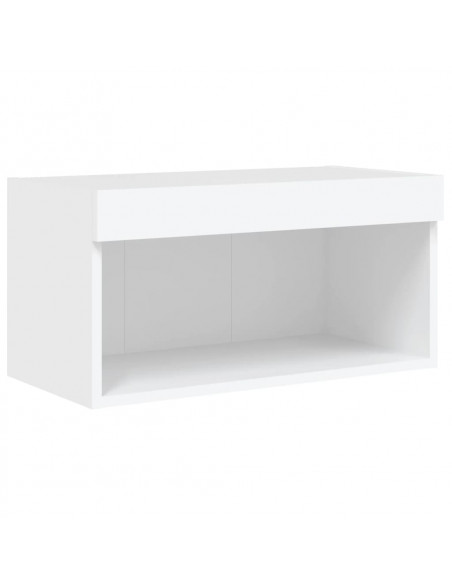 Mobili TV a Muro con LED 5pz Bianchi in Legno Multistrato