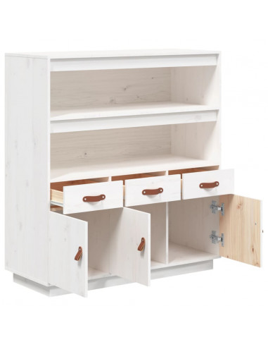 Credenza Bianca 100x40x108,5 cm in Legno Massello di Pino