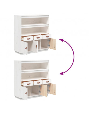 Credenza Bianca 100x40x108,5 cm in Legno Massello di Pino