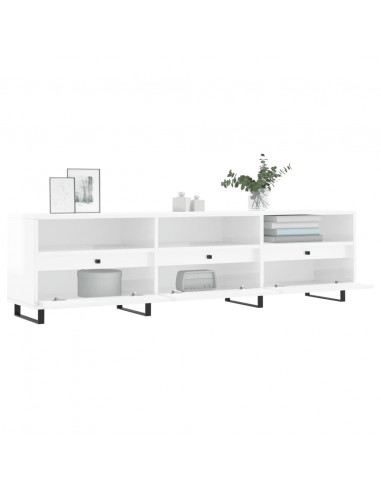 Mobile Porta TV Bianco Lucido 150x30x44,5 cm Legno Multistrato