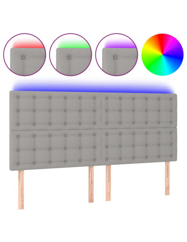 Testiera a LED Grigio Chiaro 160x5x118/128 cm in Tessuto