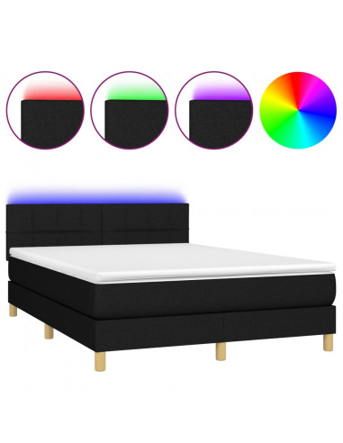 Letto a Molle con Materasso e LED Nero 140x200 cm in Tessuto