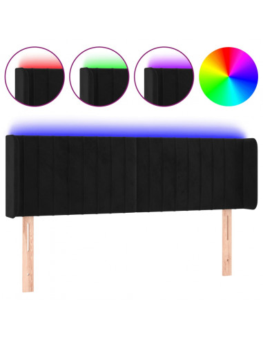 Testiera a LED Nera 147x16x78/88 cm in Velluto
