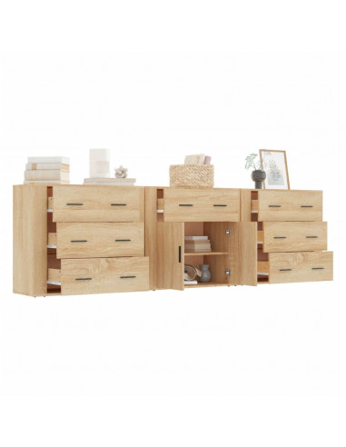 Credenze 3 pz Rovere Sonoma in Legno Multistrato