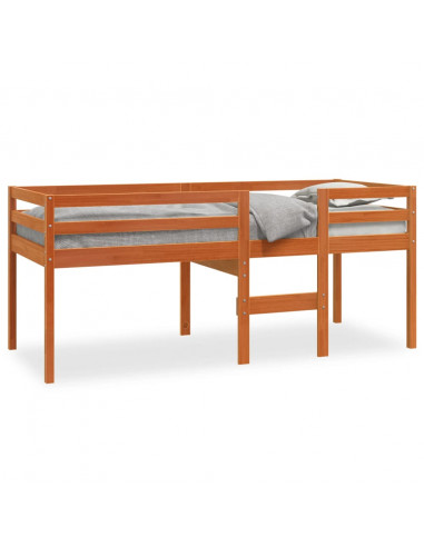 Letto a Soppalco Marrone Cera 90x190 cm Legno Massello di Pino