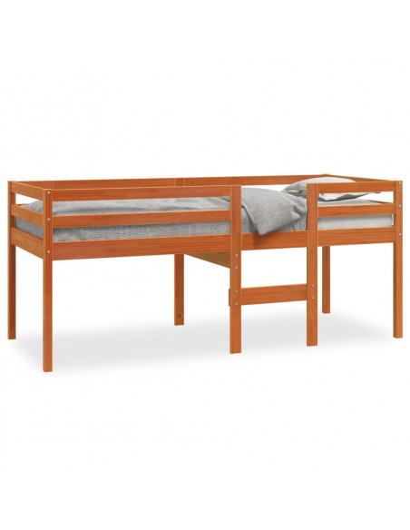 Letto a Soppalco Marrone Cera 90x190 cm Legno Massello di Pino