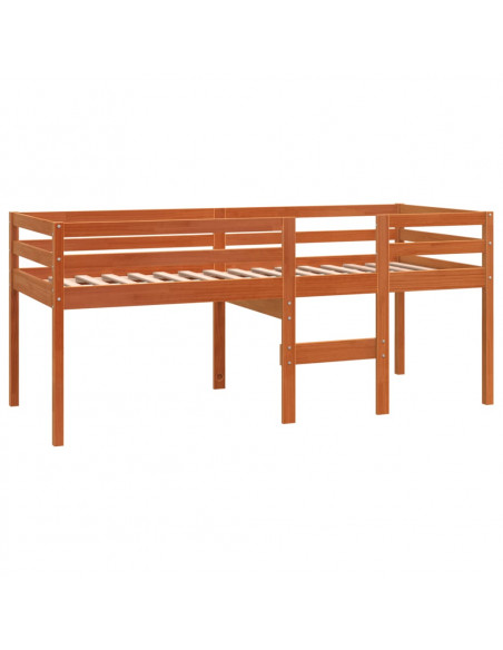 Letto a Soppalco Marrone Cera 90x190 cm Legno Massello di Pino