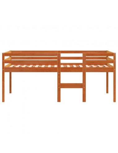 Letto a Soppalco Marrone Cera 90x190 cm Legno Massello di Pino