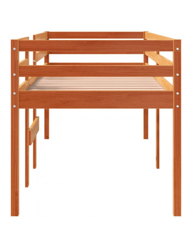 Letto a Soppalco Marrone Cera 90x190 cm Legno Massello di Pino
