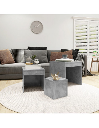 Tavolini Impilabili 3 pz Grigio Cemento in Truciolato