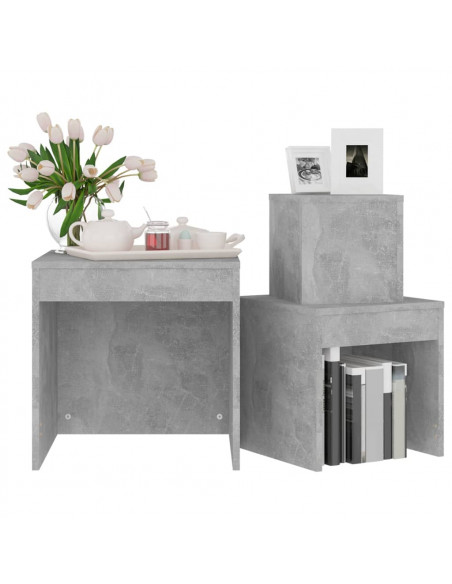 Tavolini Impilabili 3 pz Grigio Cemento in Truciolato