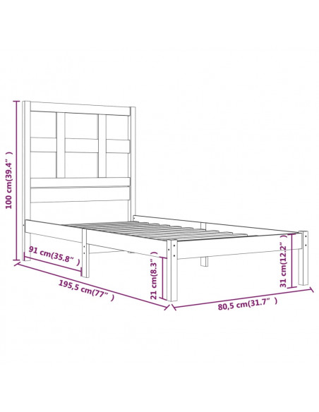 Giroletto in Legno Massello Bianco 75x190 cm Small Single