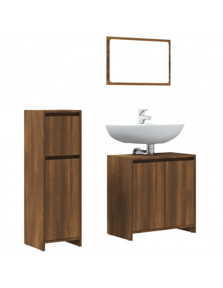 Set Mobili da Bagno 3 pz Rovere Marrone in Legno Multistrato