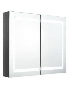 Armadietto Bagno con Specchio e LED Grigio Lucido 80x12x68 cm 2