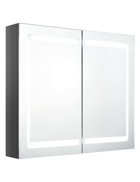 Armadietto Bagno con Specchio e LED Grigio Lucido 80x12x68 cm