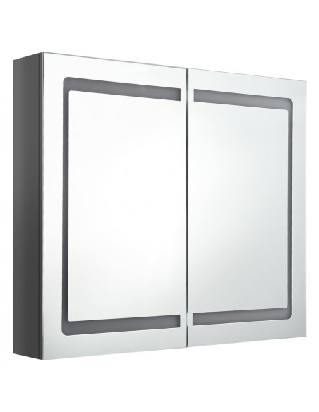 Armadietto Bagno con Specchio e LED Grigio Lucido 80x12x68 cm