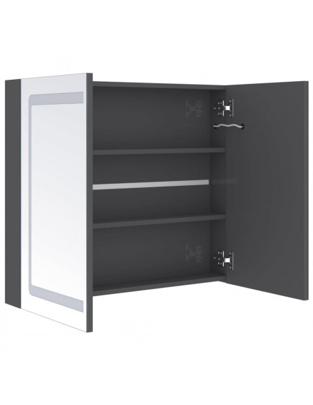 Armadietto Bagno con Specchio e LED Grigio Lucido 80x12x68 cm