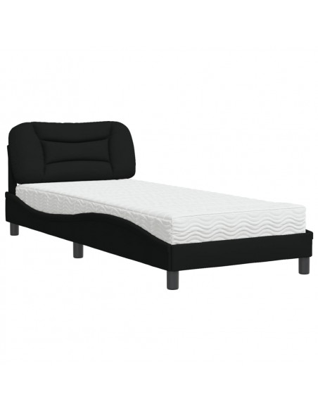 Letto con Materasso Nero 90x190 cm in Tessuto