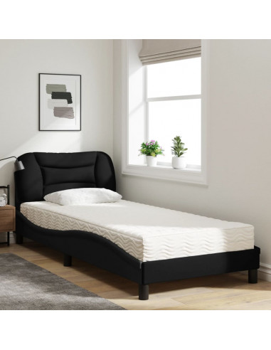 Letto con Materasso Nero 90x190 cm in Tessuto