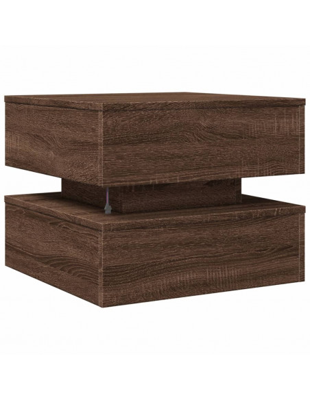 Tavolino da Salotto con Luci LED Rovere Marrone 50x50x40 cm