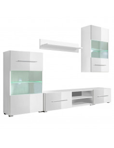 Mobile TV a Parete con Vetrina 5 pz Illuminazione LED Bianco 2