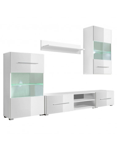 Mobile TV a Parete con Vetrina 5 pz Illuminazione LED Bianco